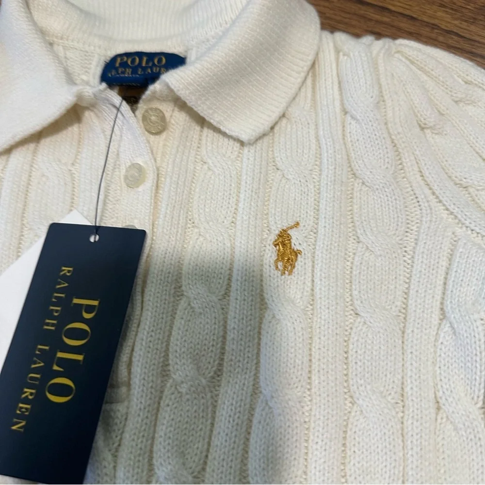 Polo Ralph Lauren Cream Cable Knit Kids Dress size 5 NWT long sleeve collar